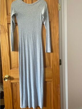 Aerie Gray Ribbed Maxi Dress S/P Soft Stretch Lounge Bodycon Long Sleeve